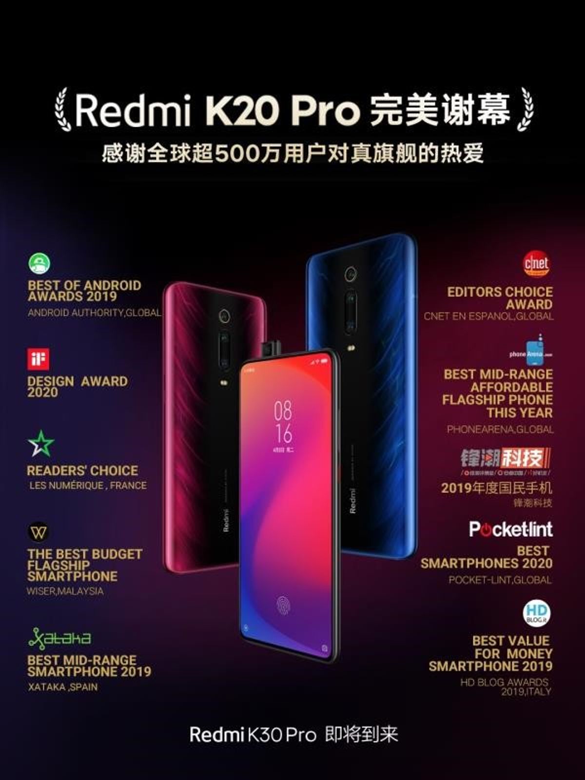 Redmi K20 Pro销量破500万完美谢幕 Redmi K30 Pro发布在即