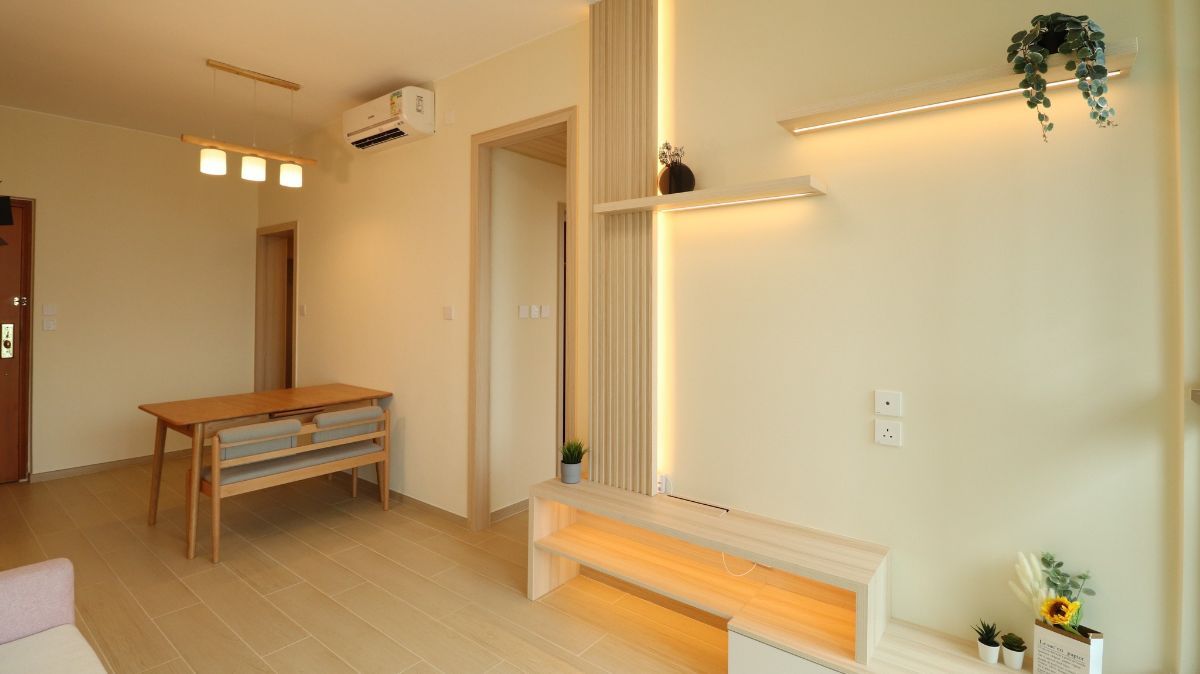 裝修設計｜荃灣萬景峯507呎55萬裝修！全屋淡黃色硅藻土＋日式家居設計（多圖）