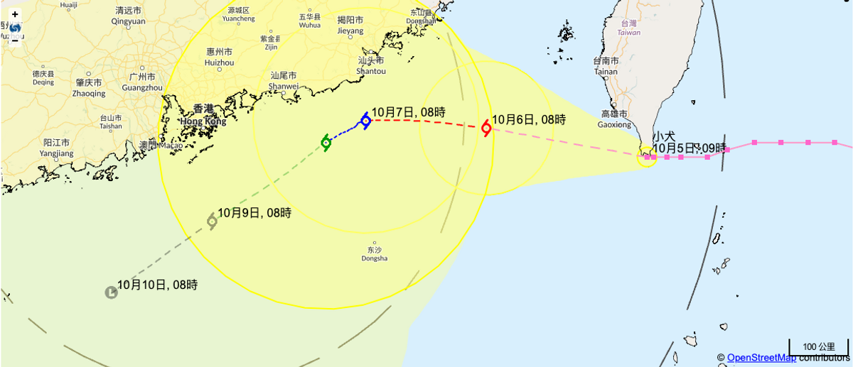 天文台, 颱風消息, 颱風, 強颱風, 小犬, 8號風球, 1號風球, 熱帶氣旋, 路徑變化, 秋颱, 布拉萬, 東北季候風, 9天天氣預測, hkbt, 香港財經時報
