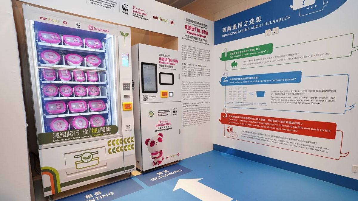 港鐵全綫車站外賣店稱不主動派即棄餐具, 香港站設餐盒自助借用機