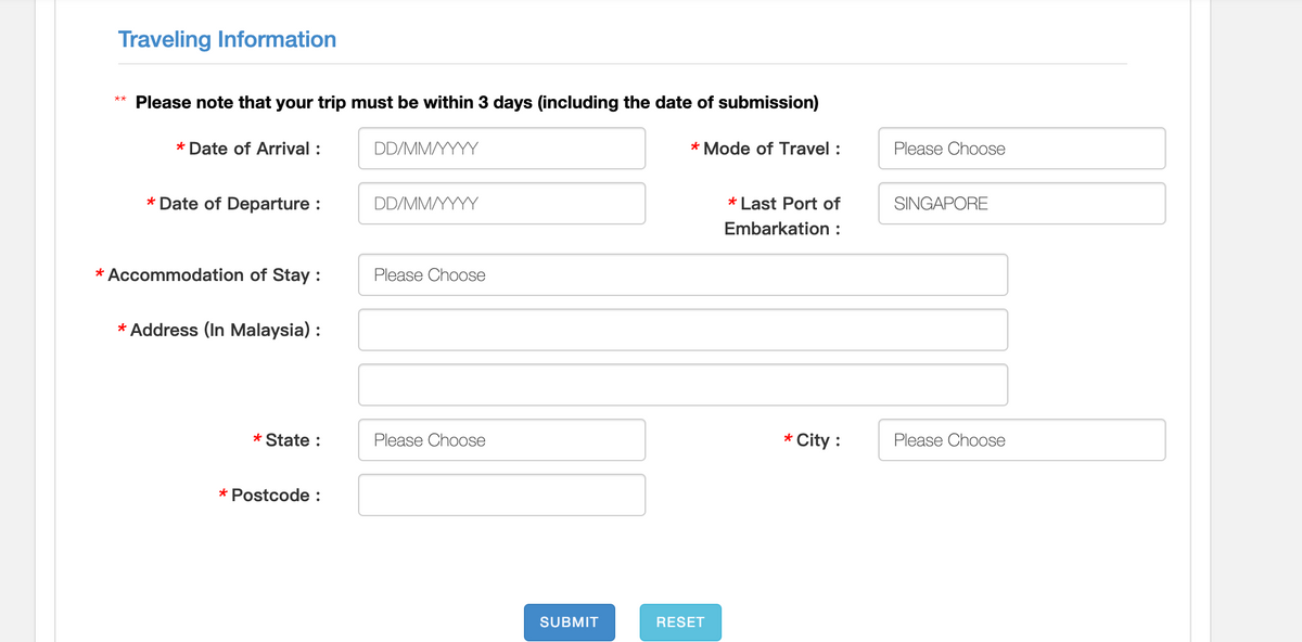 填寫旅程資料，填寫後點選「Submit」