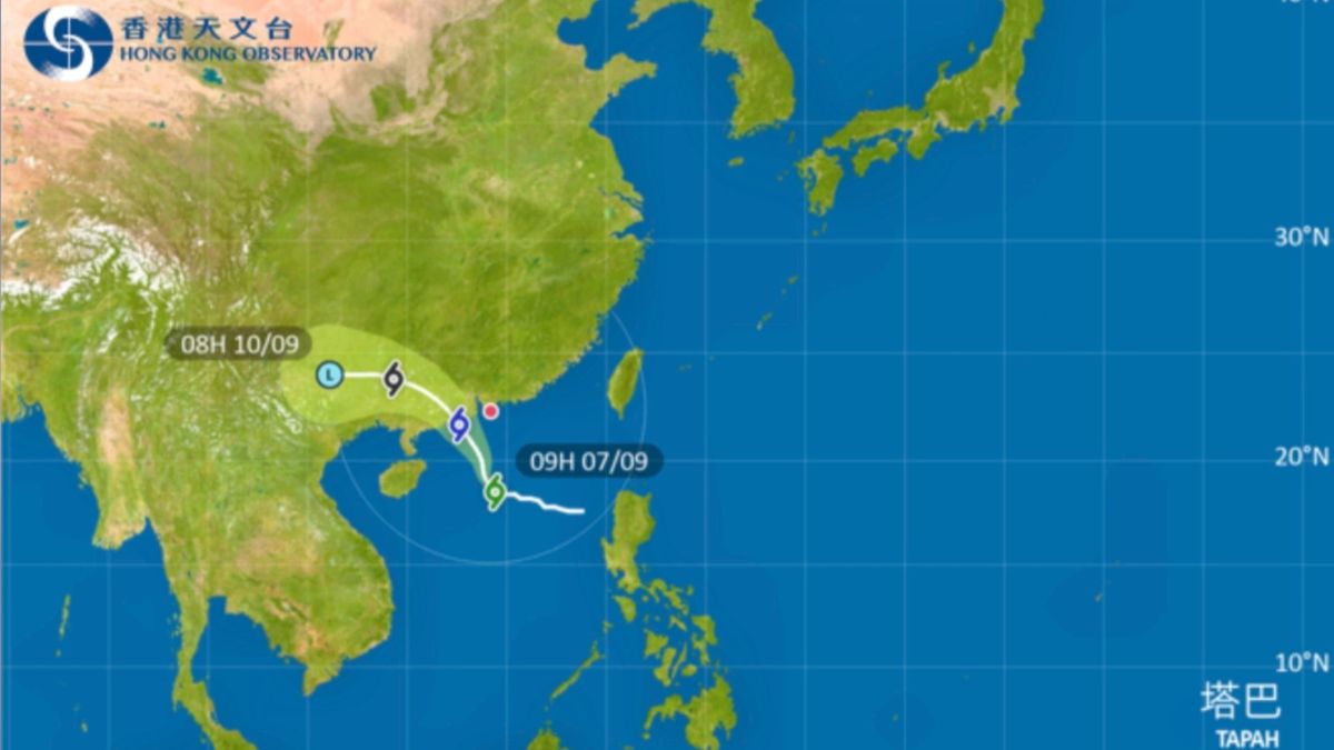 香港天文台：三號風球現正懸掛｜料熱帶風暴塔巴周一早上在香港西南面200公里左右掠過