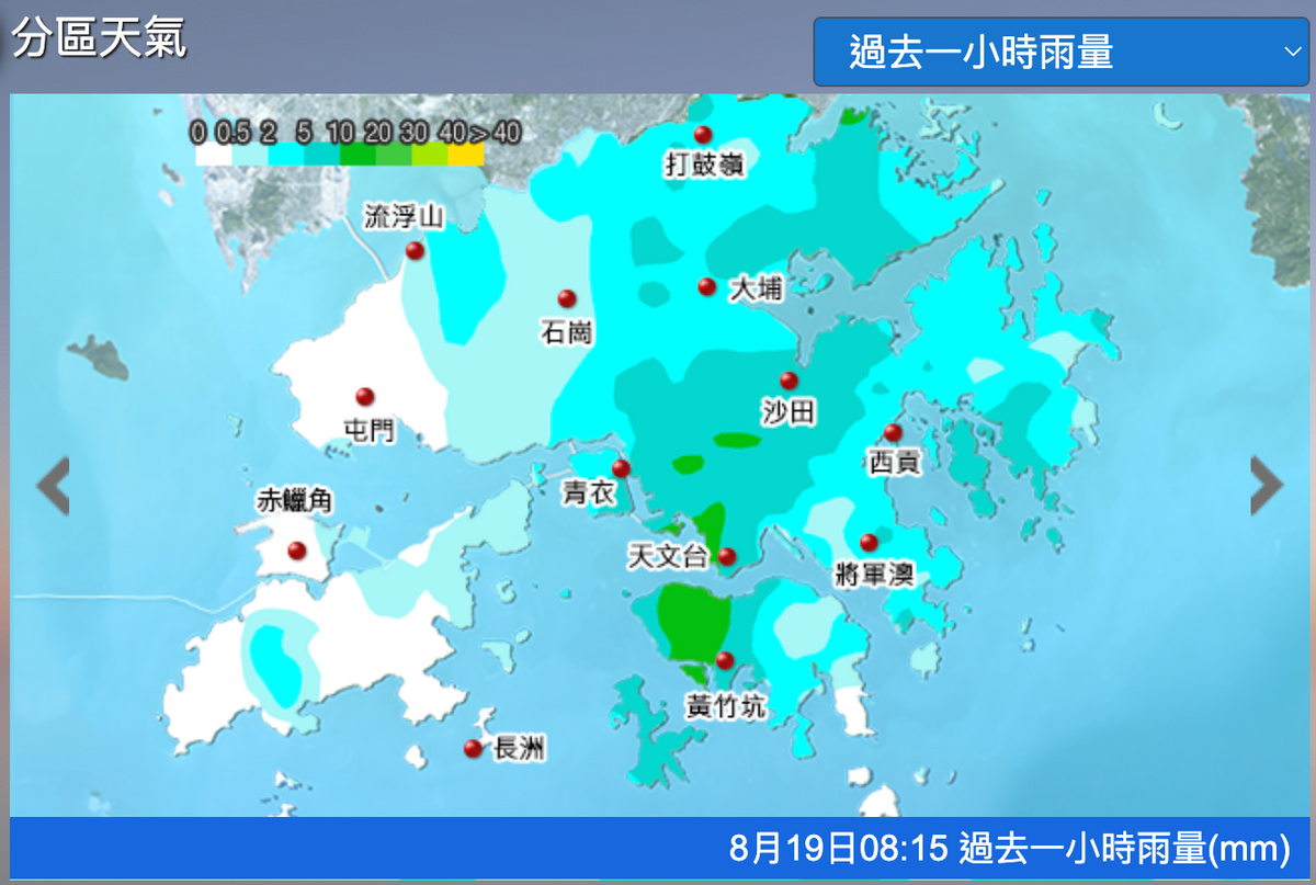 8月19日各區氣溫